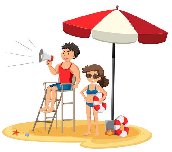 Lifeguard at the beach on white background vector