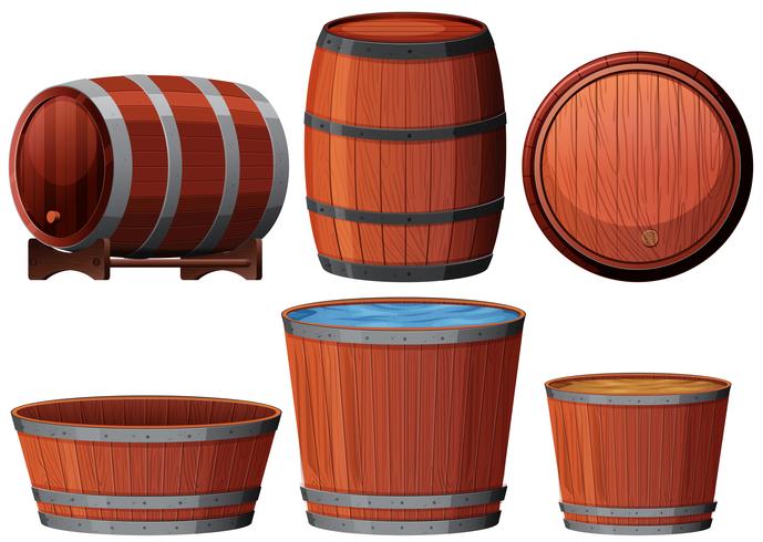 Six different wooden barrell illustration vector