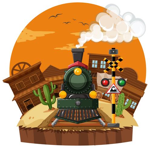 Train ride in the western town vector