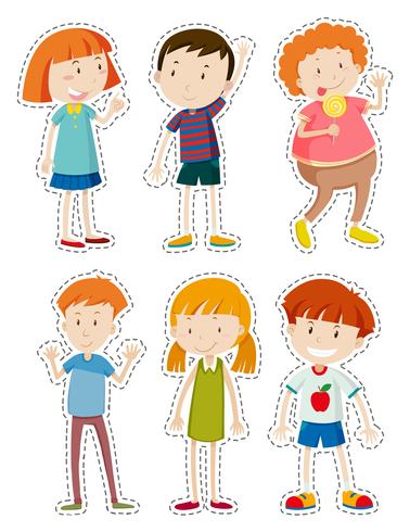 Sticker set of happy children vector