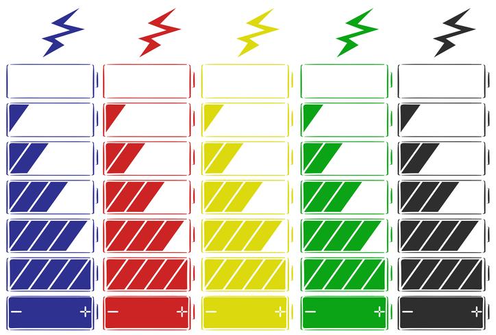 Battery icon in five colors vector