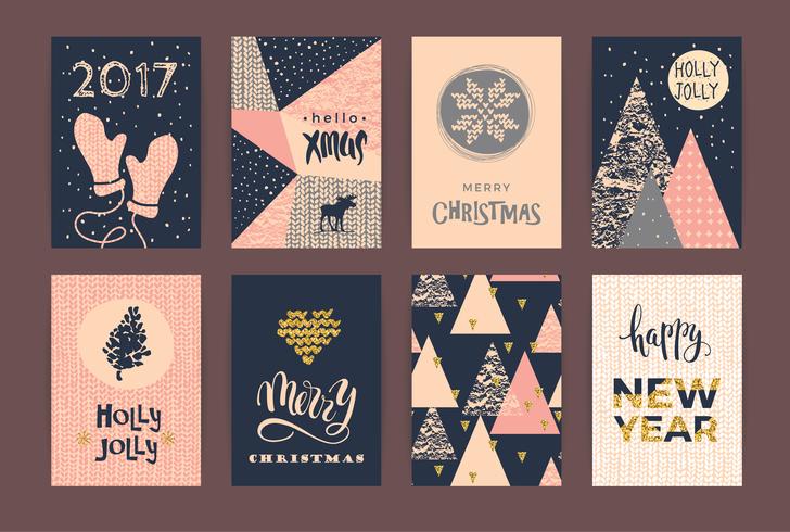 Set of artistic creative Merry Christmas and New Year cards. vector