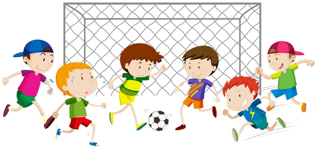 Group of boys playing soccer vector