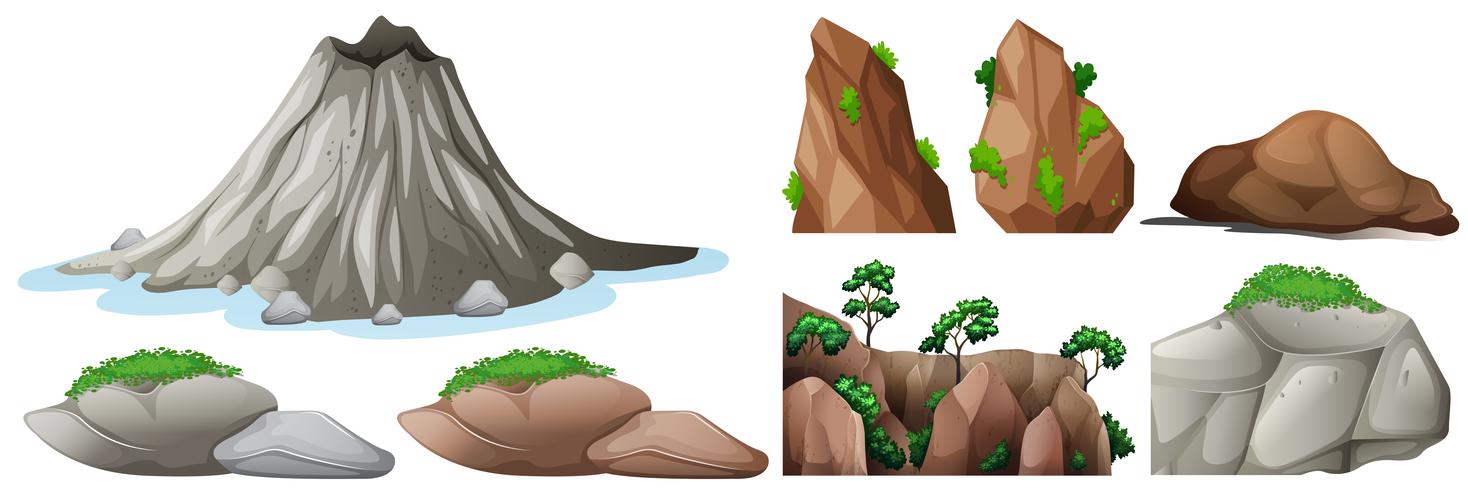 Nature elements with rocks and mountains vector