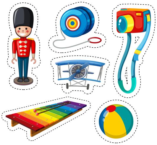 Sticker design with different toys vector