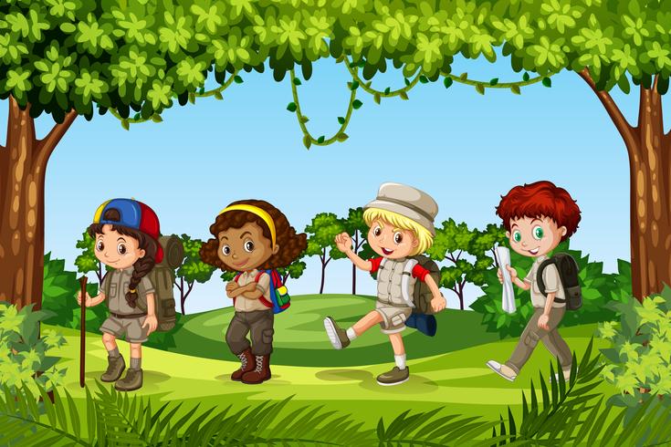 Grupo de niños exploradores vector