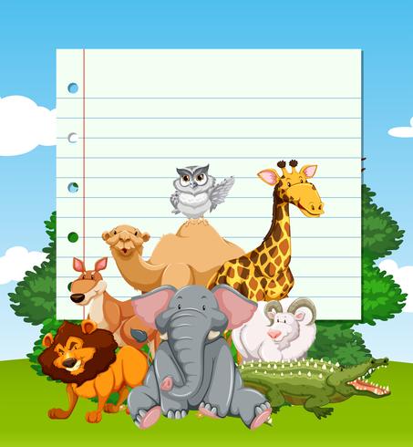 Paper template with wild animals in the field vector