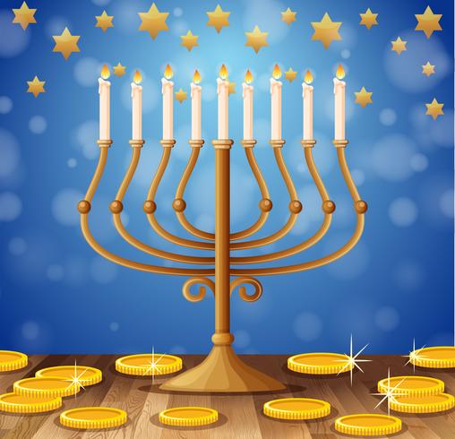 Candles on sticks and golden coins vector