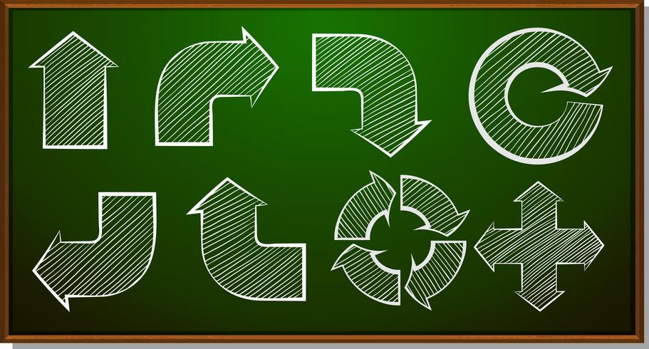 Diferentes formas de flechas en la pizarra vector