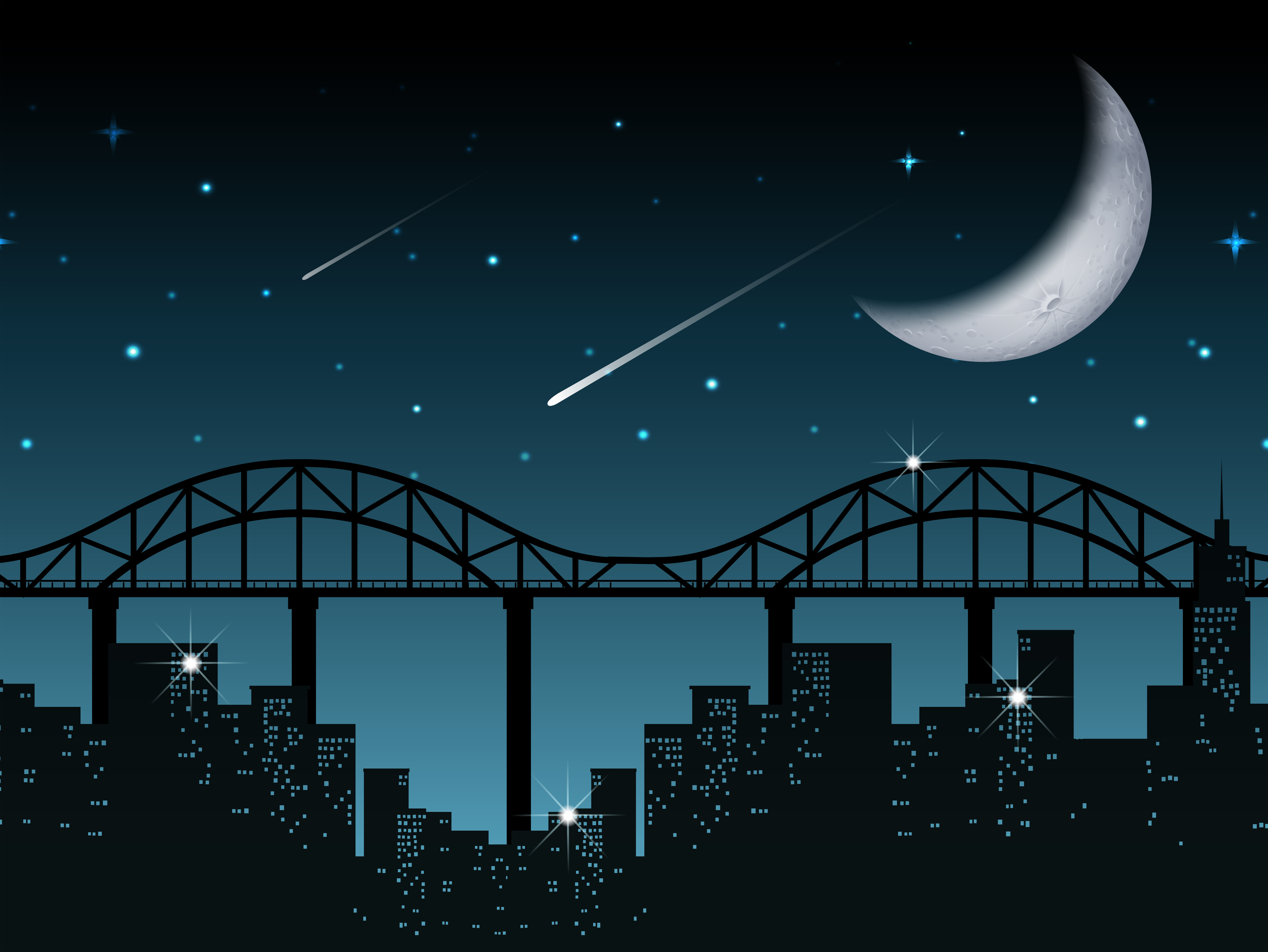 Silhouette cityscape at night 298648 Vector Art at Vecteezy