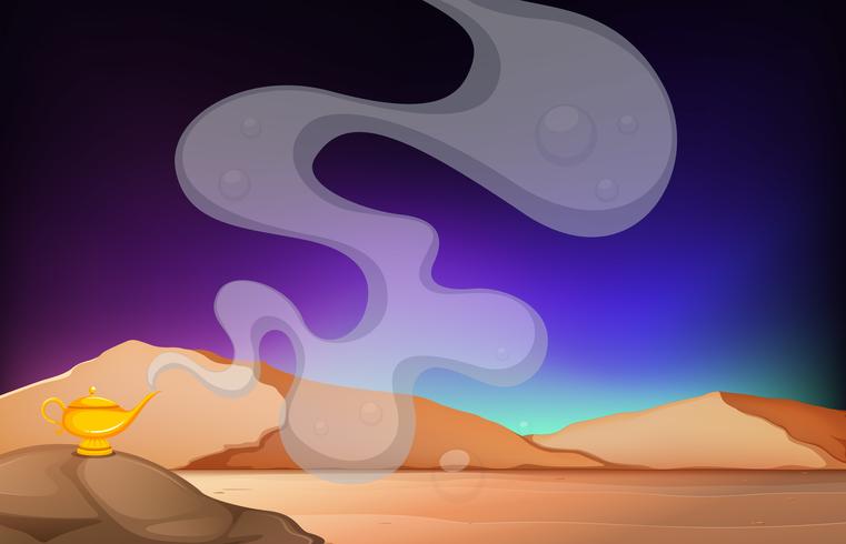 Desert scene with golden lamp on the rock vector