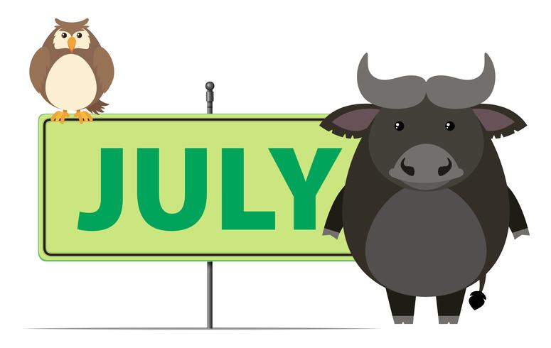 Sign template for July with owl and buffalo vector