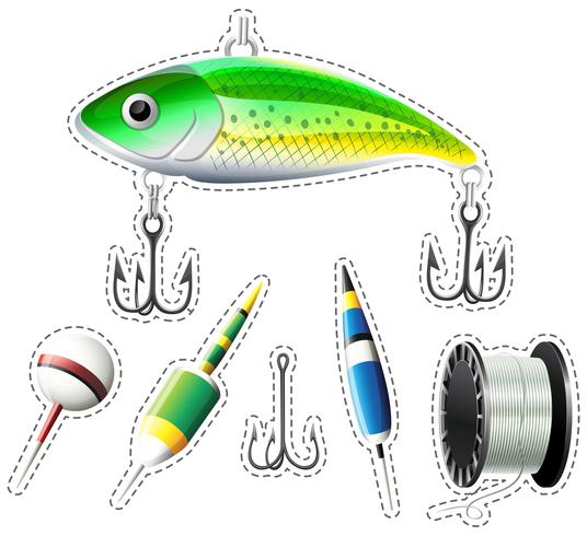 Sticker set of fishing equipment vector