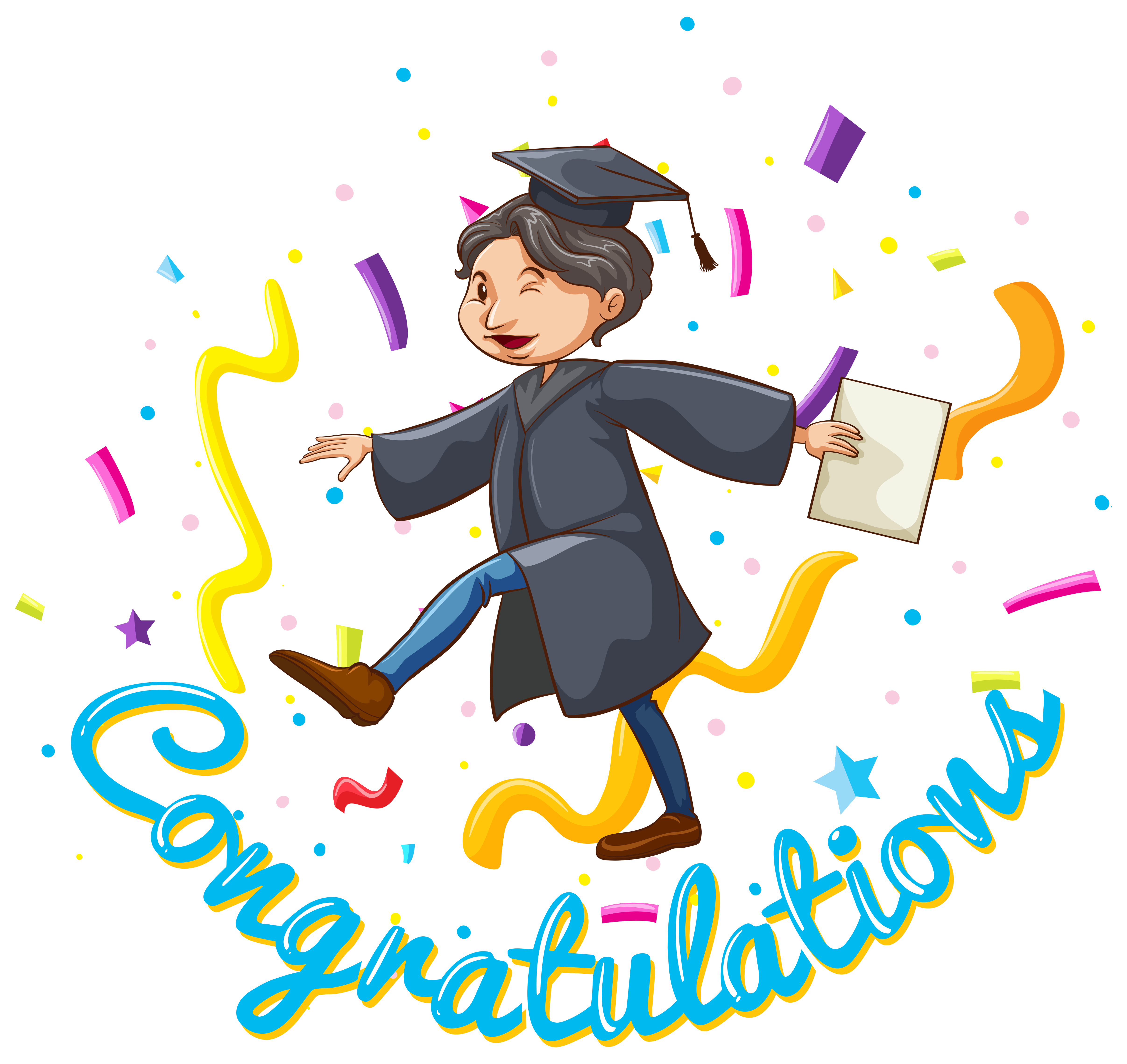Congratulations card template with man holding degree 298672 Vector Art at  Vecteezy