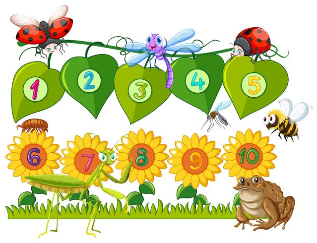 Number one to ten on leaves and flowers vector