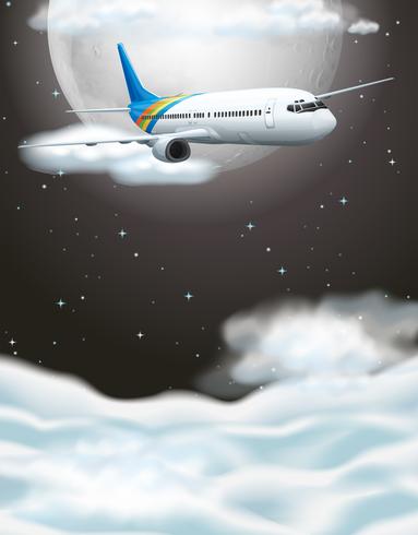 Airplane flying in dark sky vector