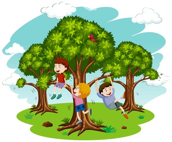 Niños jugando en la naturaleza vector