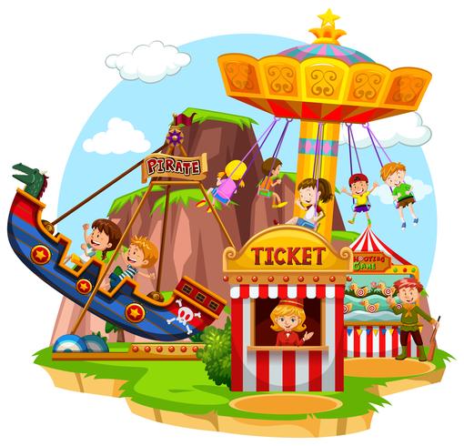 Happy children riding in funpark - Download Free Vector Art, Stock Graphics & Images