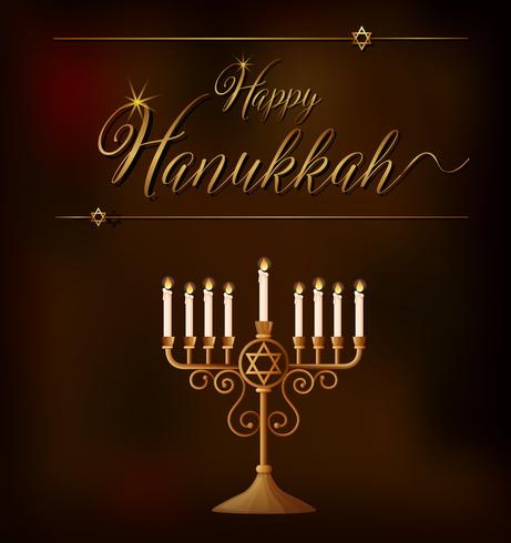 Plantilla de tarjeta de feliz Hanukkah con luces en el soporte vector