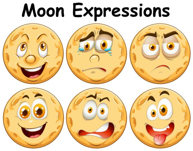 Seis expresiones faciales diferentes de la luna vector