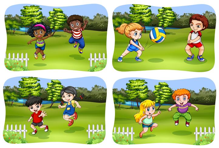 Happy kids playing in park vector