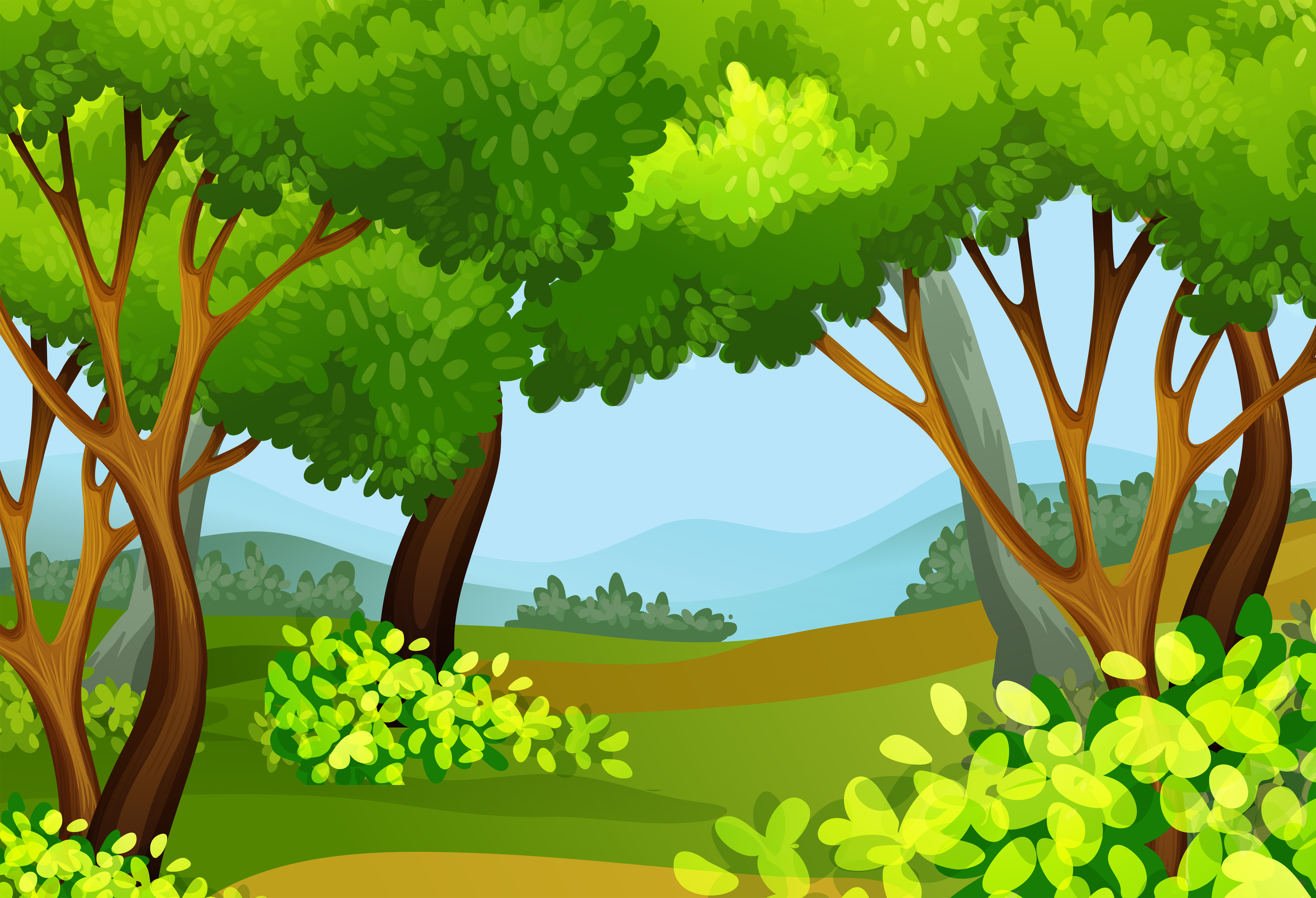 Forest scene with tall trees 298788 Vector Art at Vecteezy