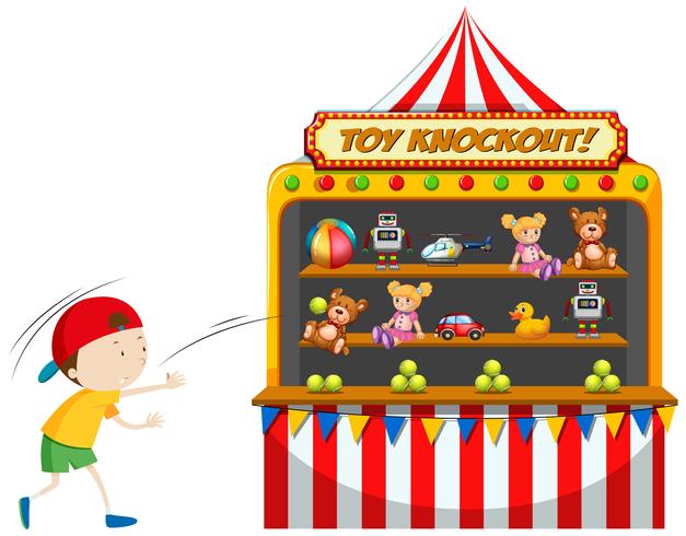 Boy playing toy knockout at carnival vector