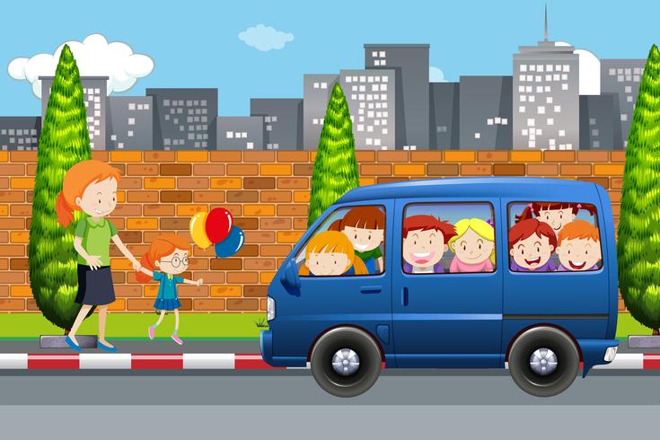 Niños en una escena de bus vector