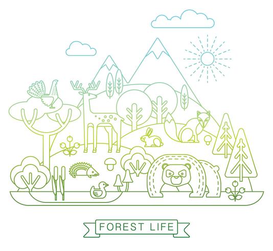 Ilustración vectorial de la vida forestal. vector