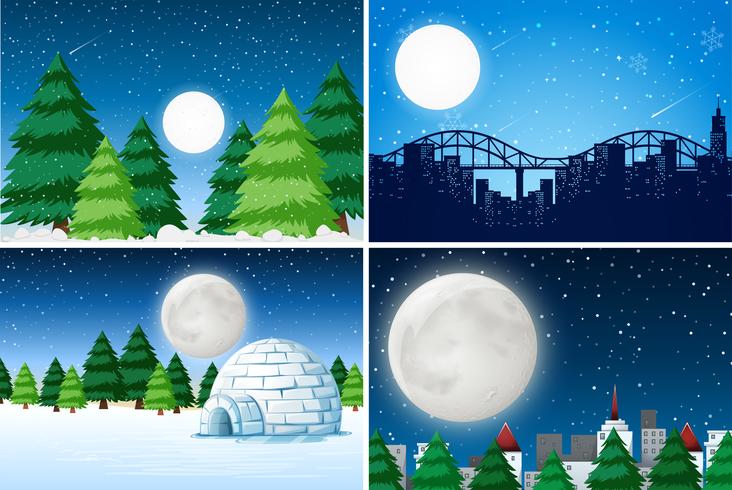 Set of outdoor winter landscape vector