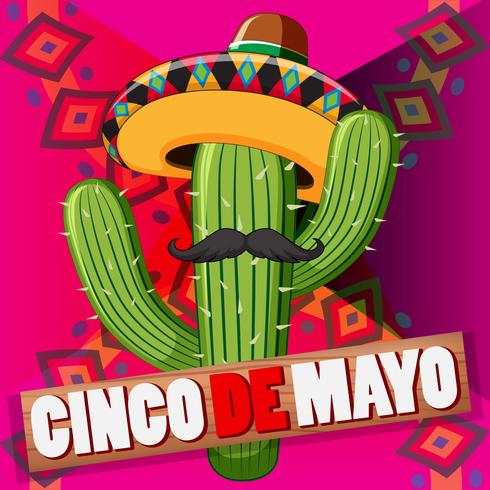 Diseño del cartel del Cinco de Mayo con sombrero de cactus. vector