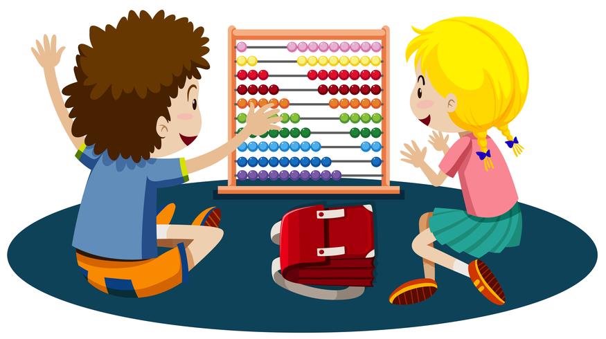 Young children playing with an abacus vector