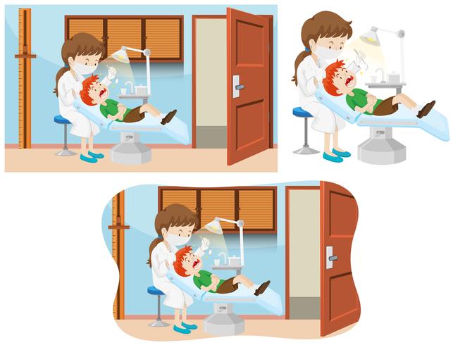 Un niño y clínica dental. vector