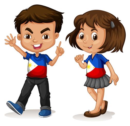 Filipinas niño y niña saludo vector