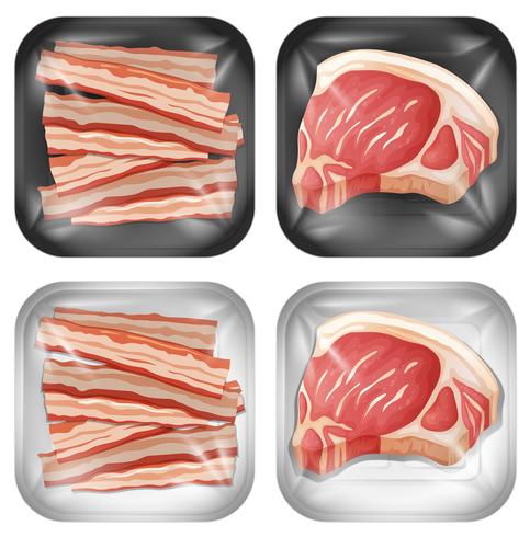 Un conjunto de tocino y carne vector