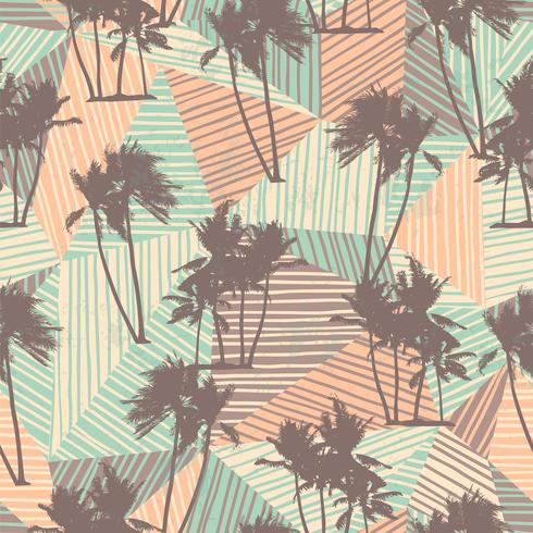 Seamless exotic pattern with tropical palms and geometric background. vector