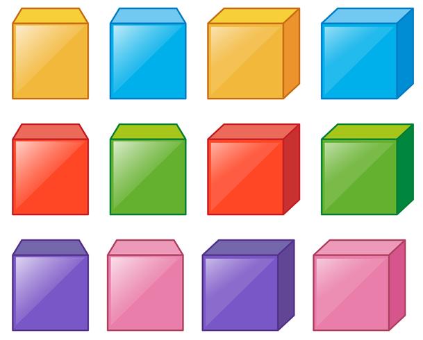 Cajas de cubos diferentes en muchos colores. vector