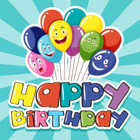 Happy Birthday card template with colorful balloons vector