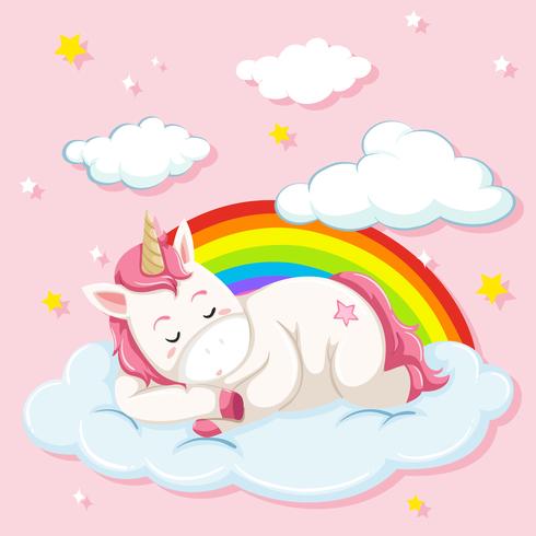 Unicorn sleeping on cloud vector