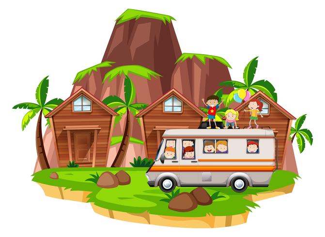 Niños montados en camper vector