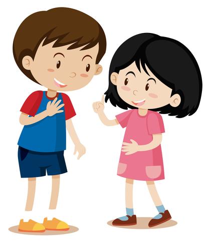 Young Boy and Girl Talking 299055 Vector Art at Vecteezy