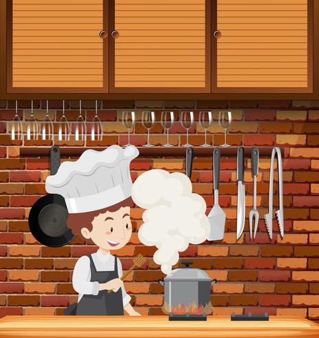 A Chef Cooking in Kitchen vector