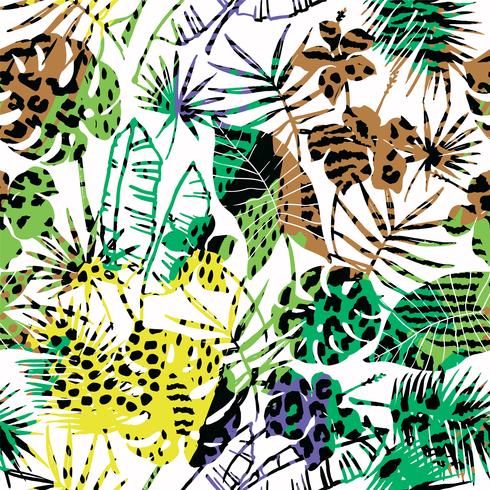 Seamless exotic pattern with tropical plants. vector
