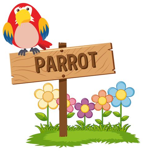 Red parrot on wooden sign vector