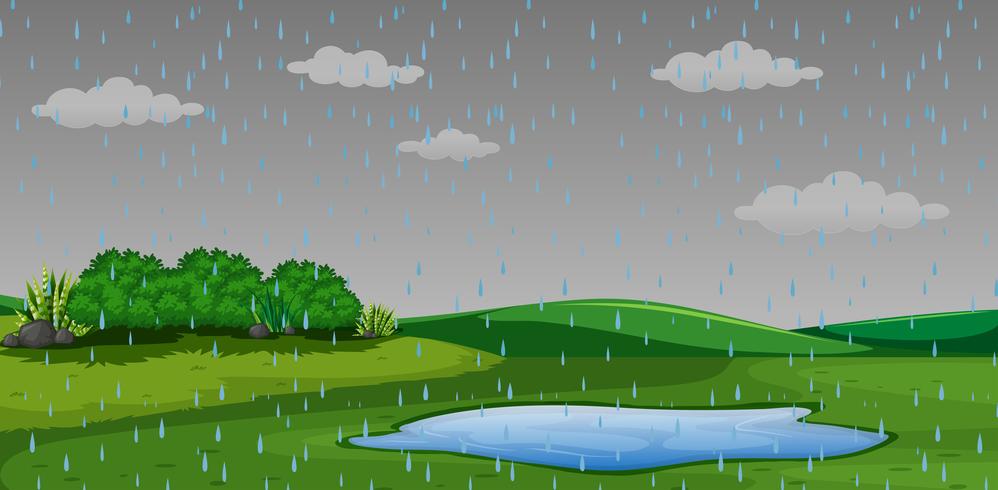 Raining outdor park scene vector