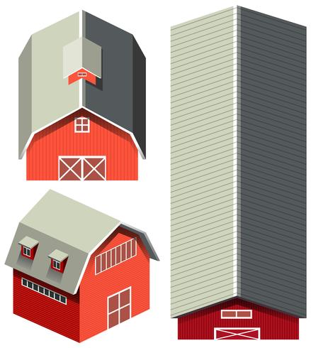 Red barn in different angles vector
