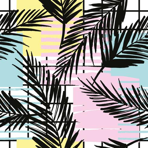 Trendy seamless exotic pattern with palm and geometric elements. vector