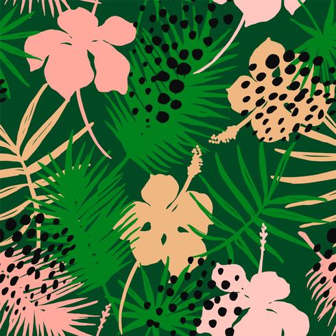 Seamless exotic pattern with tropical plants. vector