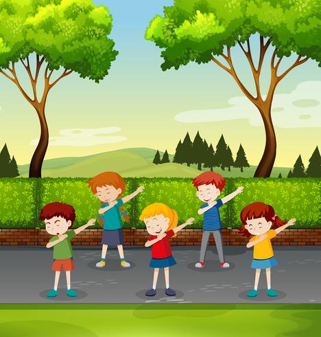 set of children dabbing in park vector