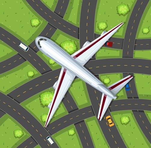 Aerial scene with airplane flying in the sky vector